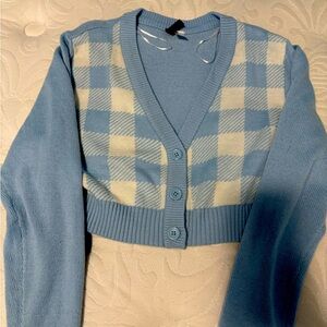 H&M blue checkered cardigan